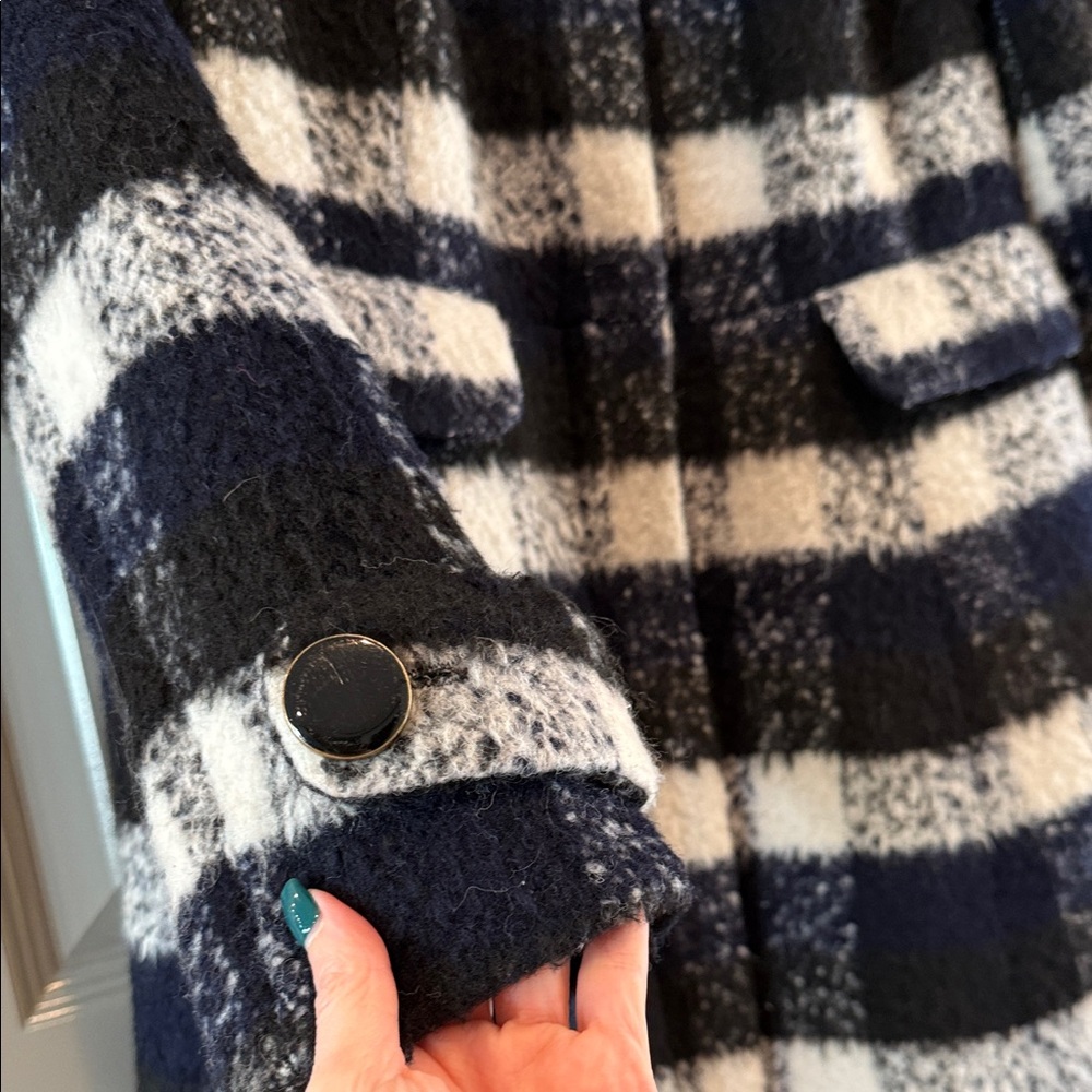 Modcloth Black Navy and White Plaid Coat - Picture 3 of 9
